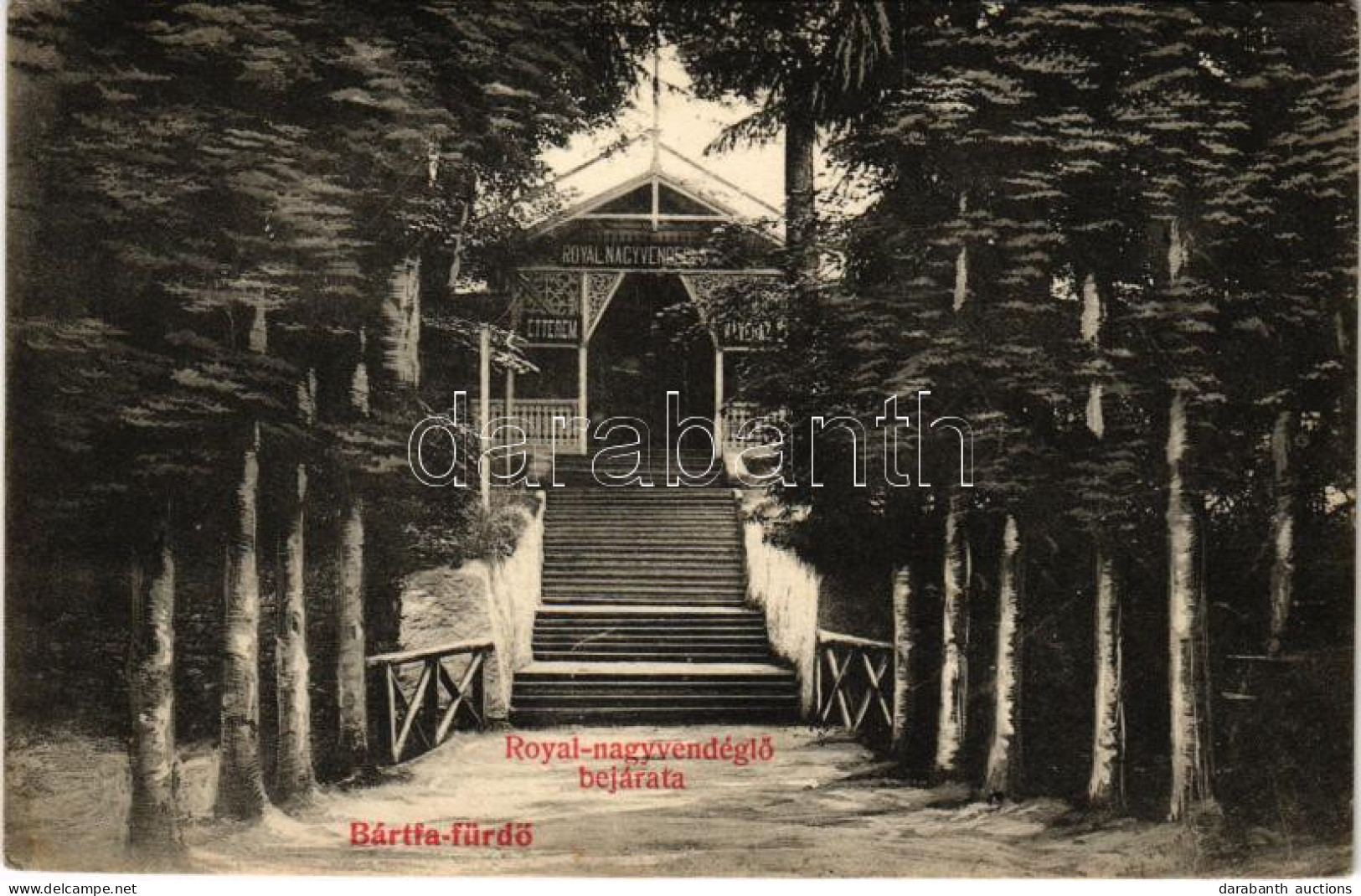 T2/T3 1906 Bártfa, Bártfafürdő, Bardejovské Kúpele, Bardiov, Bardejov; Royal Nagyvendéglő, étterem Bejárata / Restaurant - Unclassified