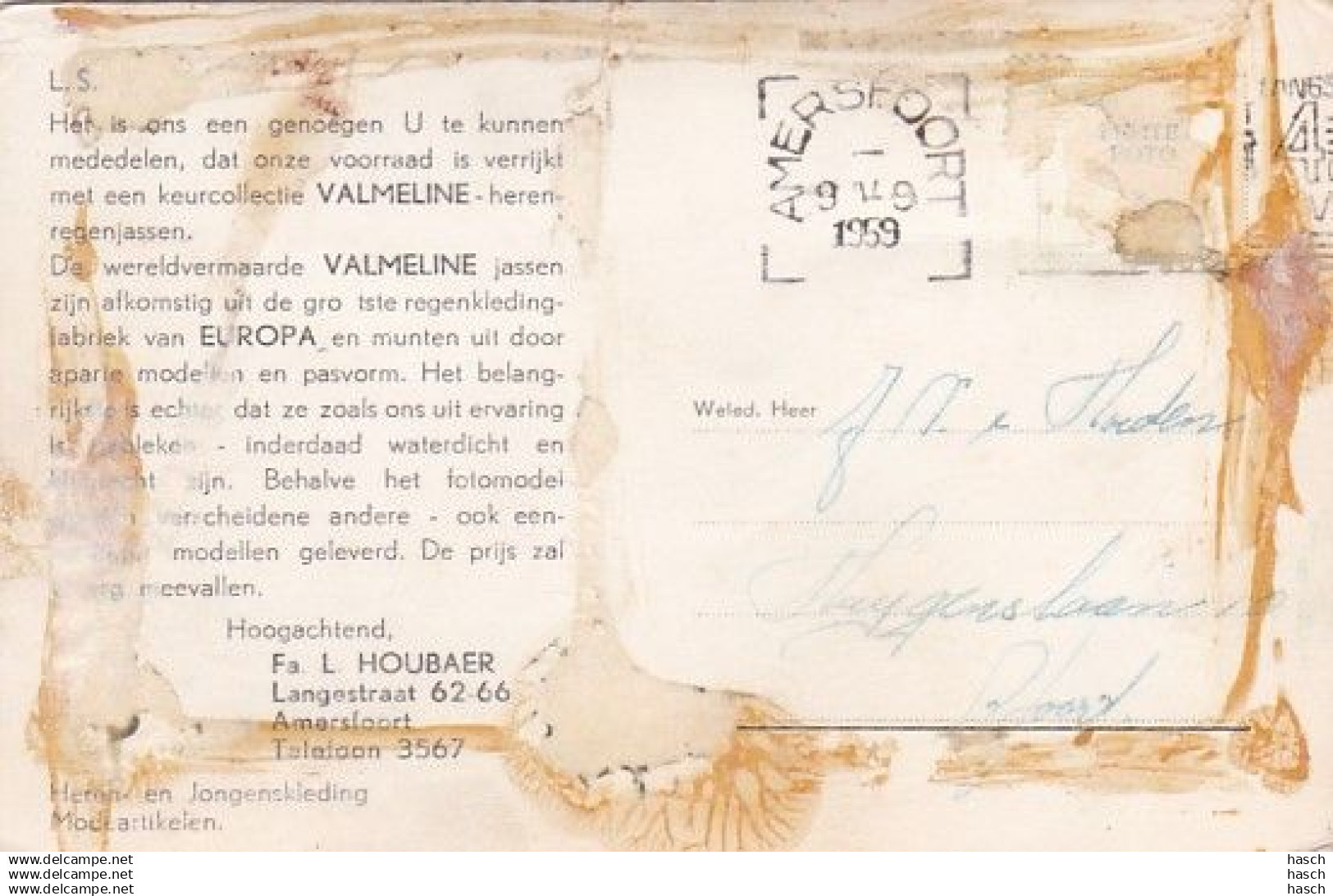 488088VALMELINE, Heren Regenjassen. Fa. L. Houbaer Langestraat 62-66 Amsersfoort. (Diverse Vouwen, Zie Achterkant) - Werbepostkarten