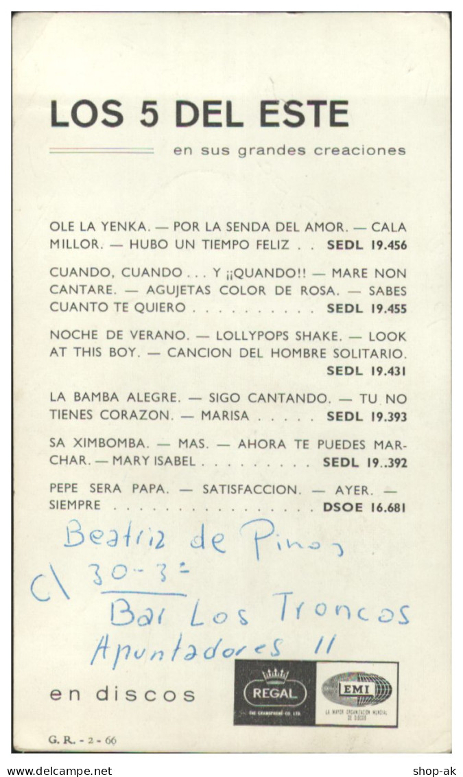 Y1638/  Los 5 Del Este Aus Spanien Popband Autogramme Ca. 1968 - Autogramme