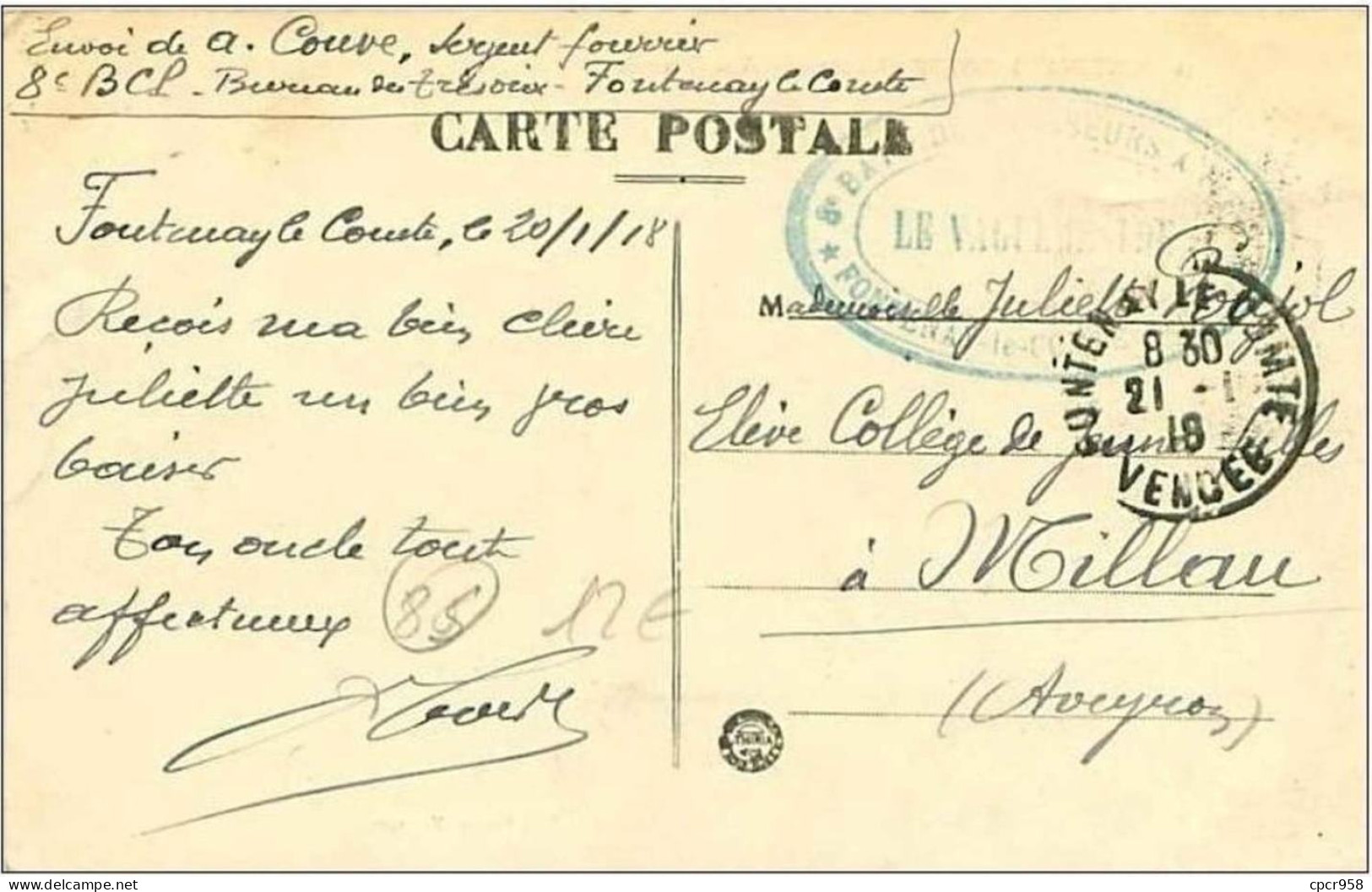 85.FONTENAY LE COMTE.VUE GENERALE.CACHET MILITAIRE - Fontenay Le Comte