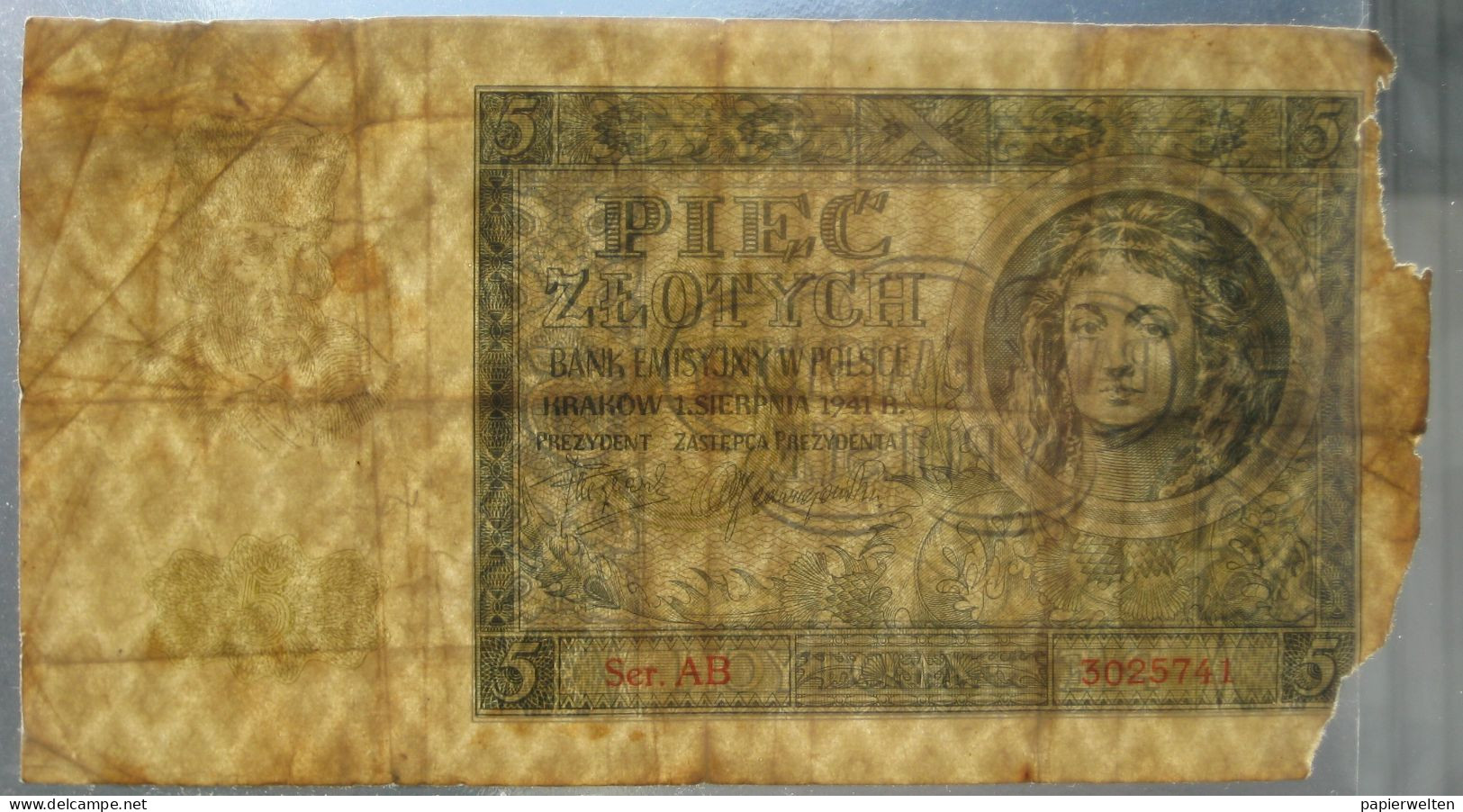 5 / Piec Zlotych 1.8.1941 (WPM 101) - Pologne