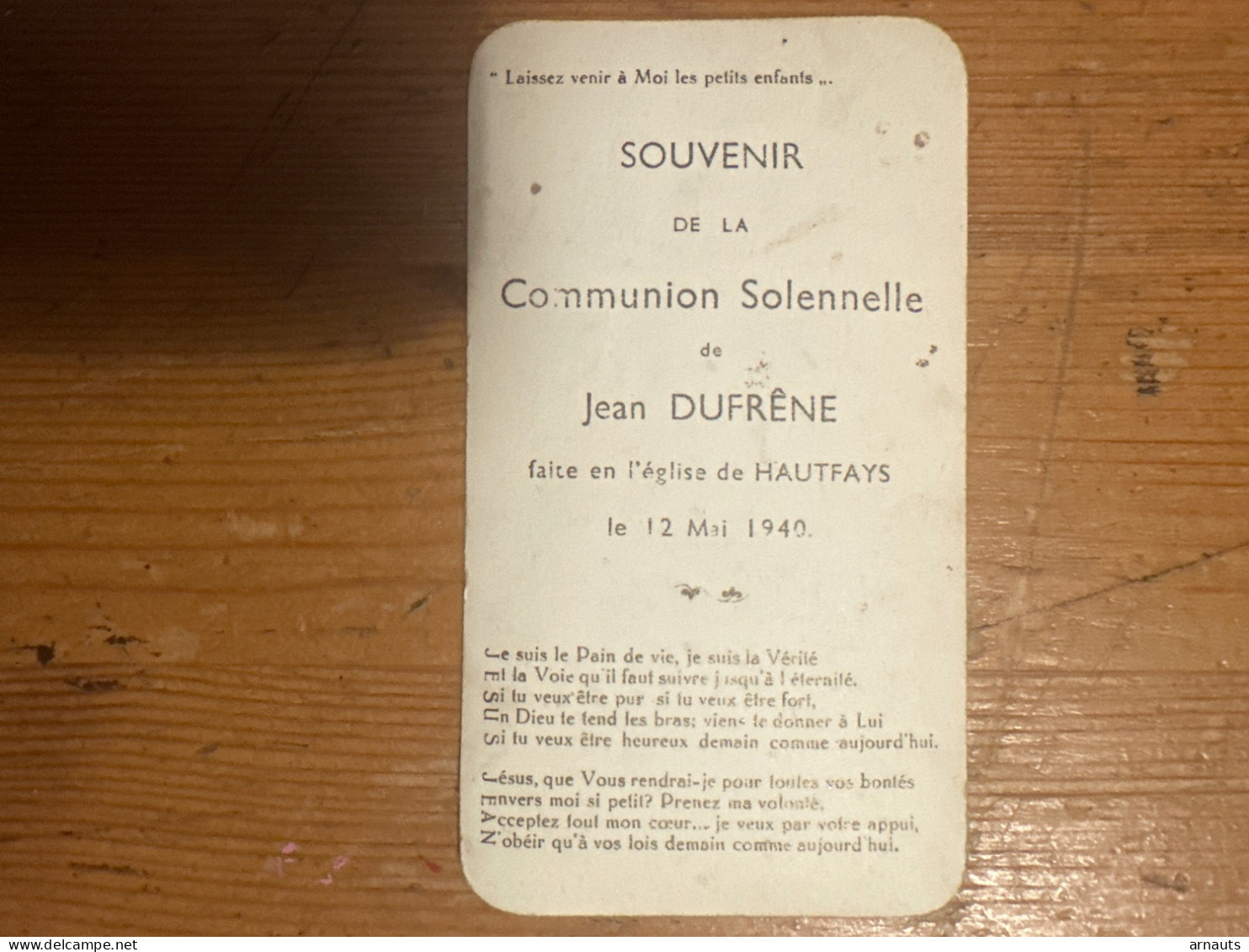 Souvenir Communion Solennelle Jean Dufrene Faite Église Hautfays 1940 - Todesanzeige