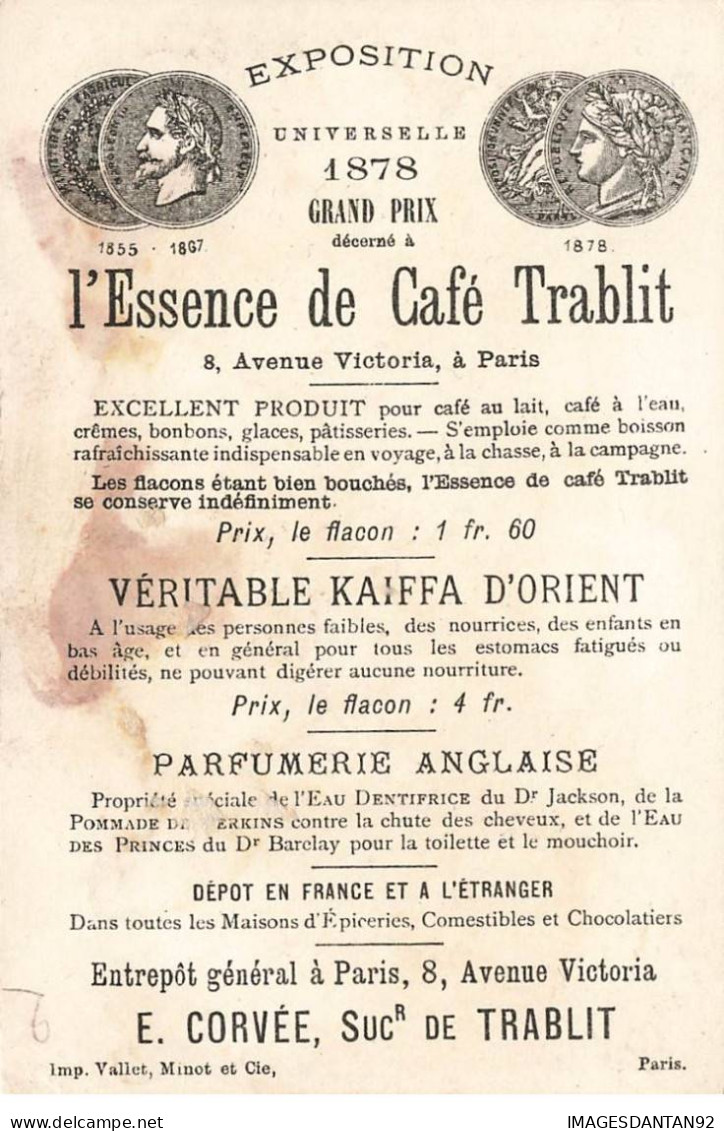 CHROMOS AO#AL000211 L ESSENCE DE CAFE TRABLIT PARIS SOLDATS PORTANT DES TRES GROS POTS DE CAFE SUR LEURS DOS - Tee & Kaffee