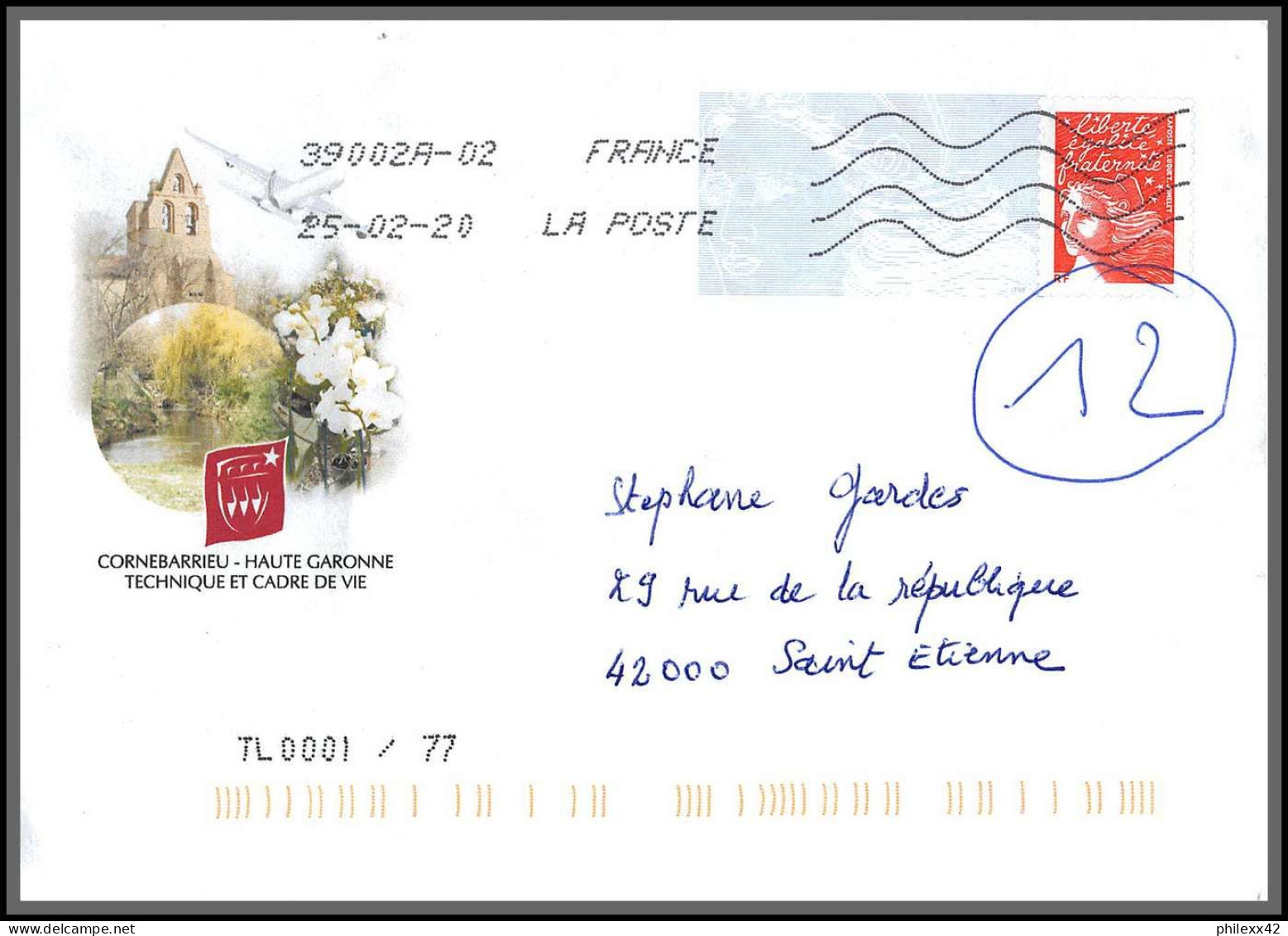 95707 - lot de 15 courriers lettres enveloppes de l'année 2020 divers affranchissements en EUROS