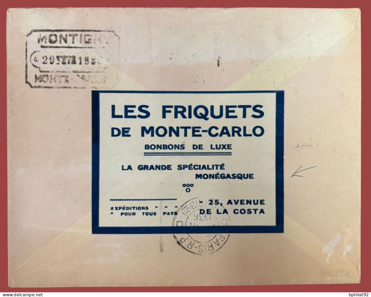 !!! MONACO, BEL AFFRANCH DONT PAIRE AVEC MILLÉSIME 0 SUR LETTRE DE MONTE-CARLO POUR PARIS DE 1936 + VIGNETTE AU VERSO - Poststempel