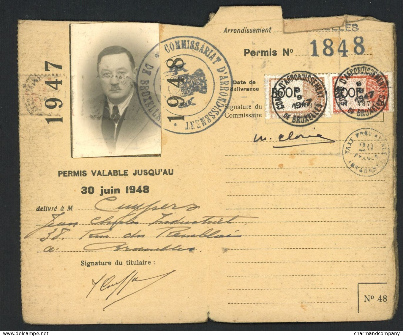 1947-48 Permis De Port D'arme De Chasse - Jean Charles Cuypers - Timbres Fiscaux - Voir Scans - Historical Documents