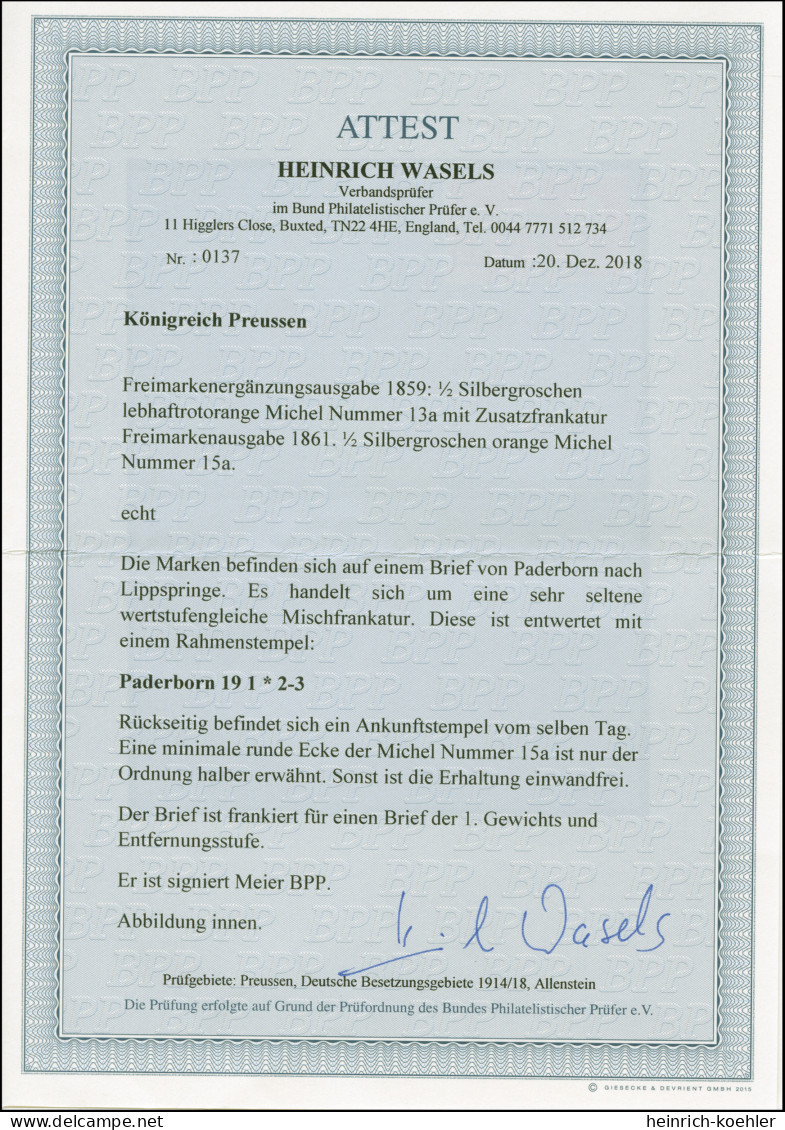 1859, Ohne Wasserzeichen, ½ Sgr. Rotorange, Voll- Bis Breitrandig, In Wertstufengleicher Mischfrankatur Mit Wappen 6 Pfg - Altri & Non Classificati