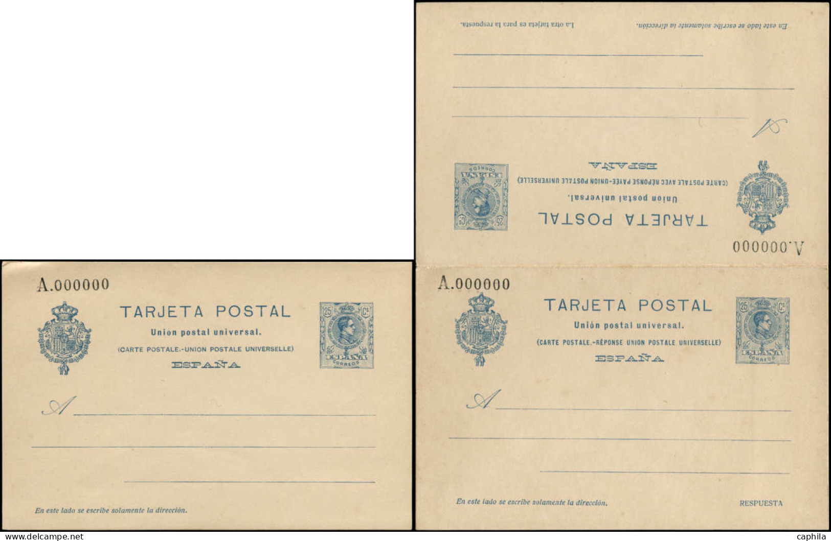 N ESPAGNE - Entiers Postaux - Edifil NE 4/5, Cp 25c. Et Cp Double 25+25c. Bleu Alfonso (S. 000) Non émises - Andere & Zonder Classificatie