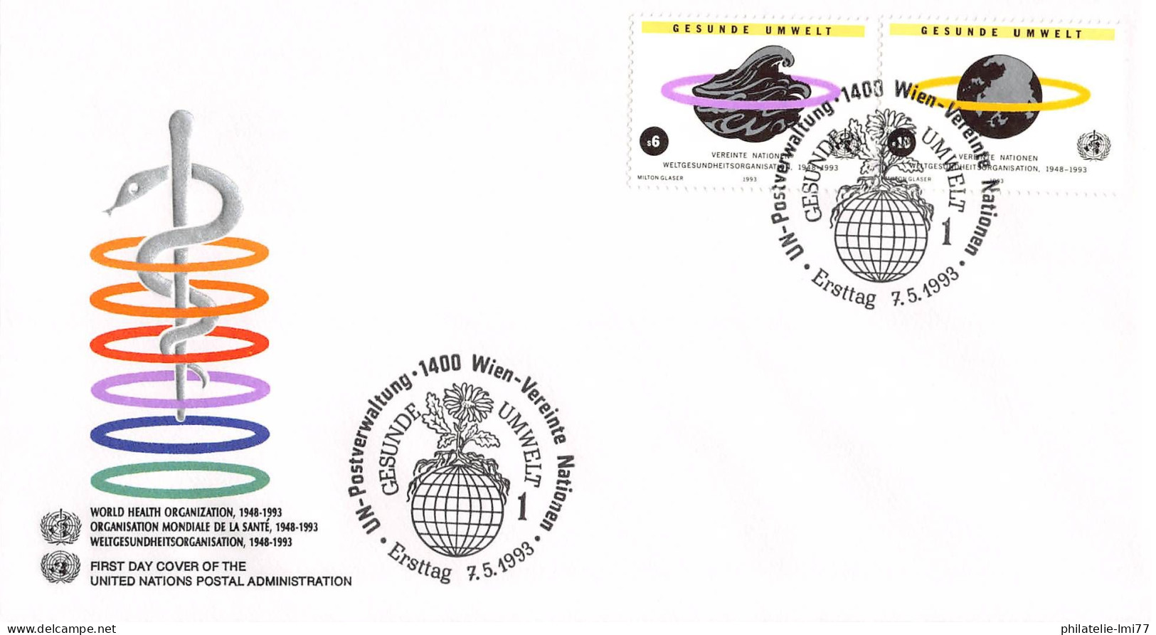 ONU Vienne - 1993 - 163 / 164 - Protection De L'environnement . 45e Anniv De L'O.M.S. - FDC