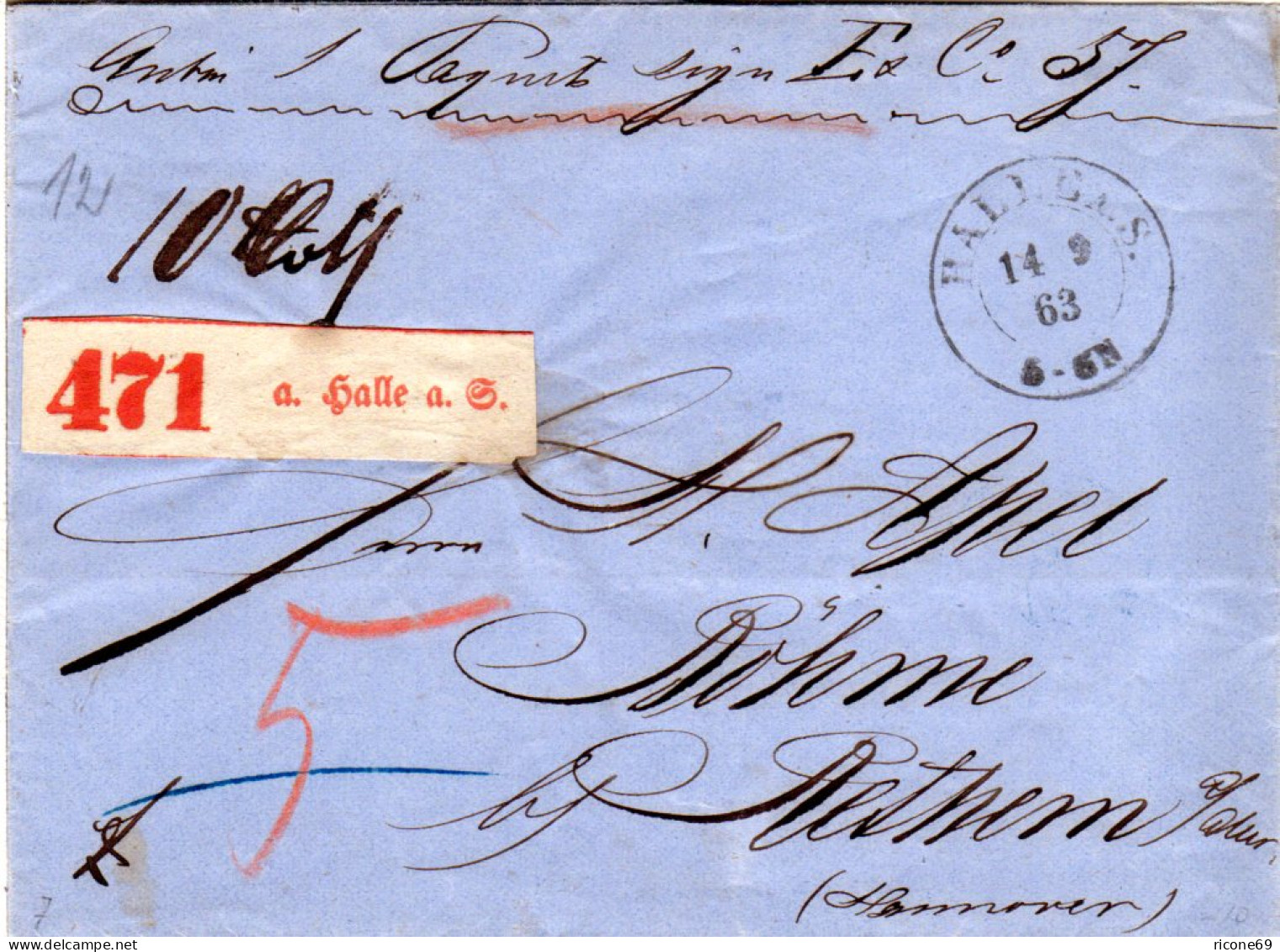 Preussen 1863, K2 HALLE A.S. Auf Paket Begleitbrief N. Rethem, Hannover. - Brieven En Documenten