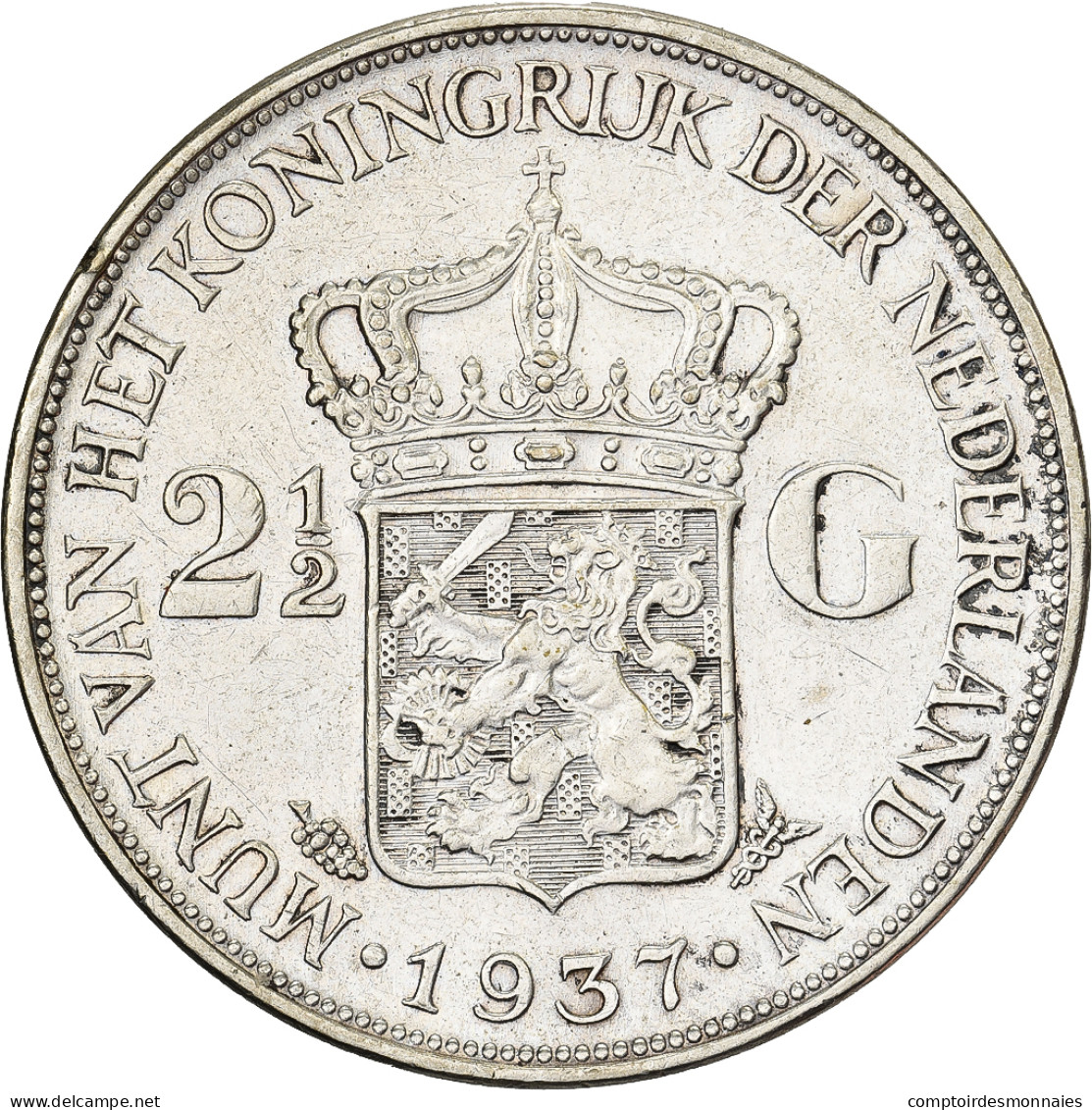 Pays-Bas, Wilhelmina I, 2-1/2 Gulden, 1937, Utrecht, Argent, TTB, KM:165 - 2 1/2 Gulden