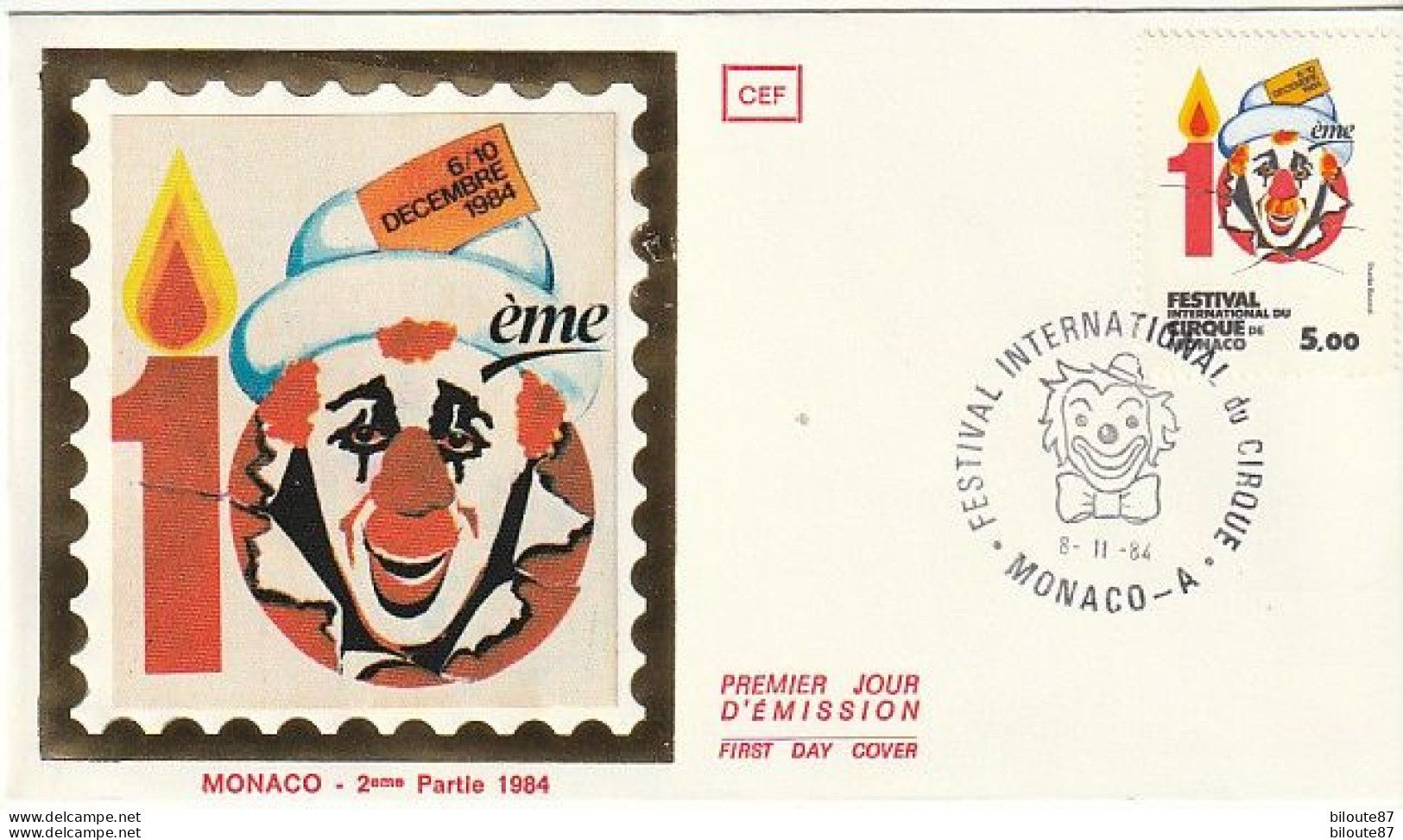 Enveloppe FDC - 1984 - MONACO - X éme Festival Mondial Du Cirque - Clown - FDC