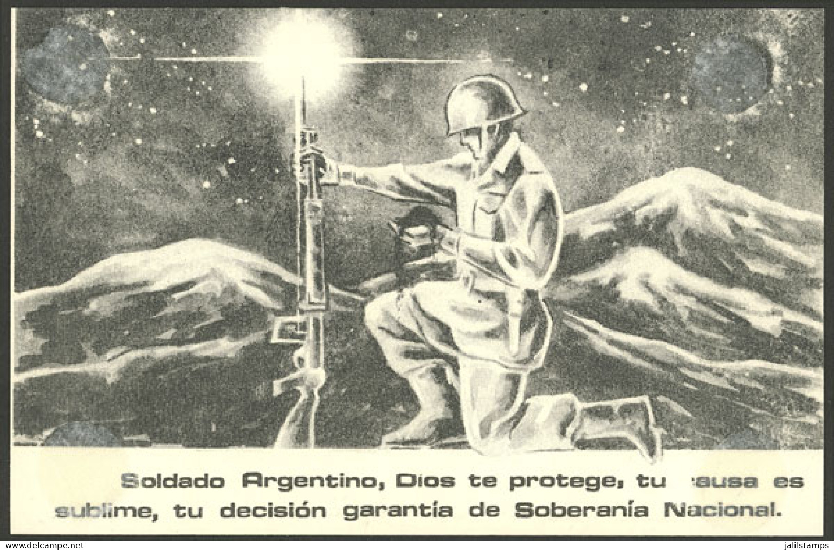 ARGENTINA: BORDER DISPUTE CHILE-ARGENTINA: Circa 1978, Postcard Of The Air Force With View Of A Soldier In The Mountains - Argentinië