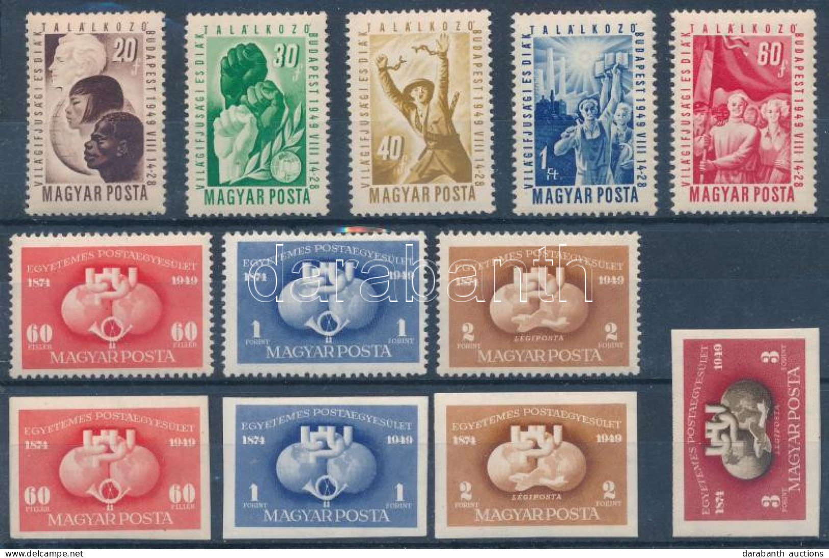 **, * 1949-1950 3 Db Sor + UPU Blokkból Kivágott Bélyeg Stecklapon (csak A Blokkból Kivágott Falcos / One Stamp Hinged) - Sonstige & Ohne Zuordnung