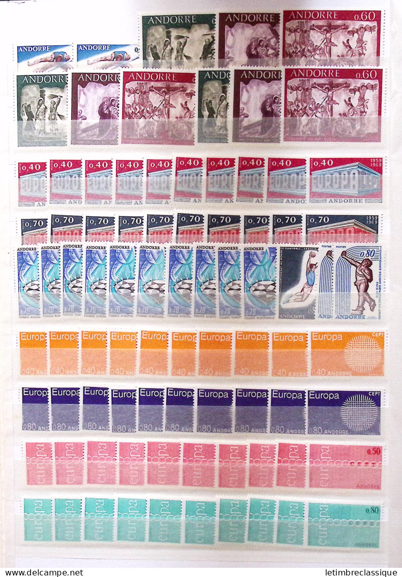 ** 1932-2006, Stock d'ANDORRE en classeur par maximum 10 ex., dont Andorre espagnol Maury PA 1A/1L et 2A/2L par 10 ex. (