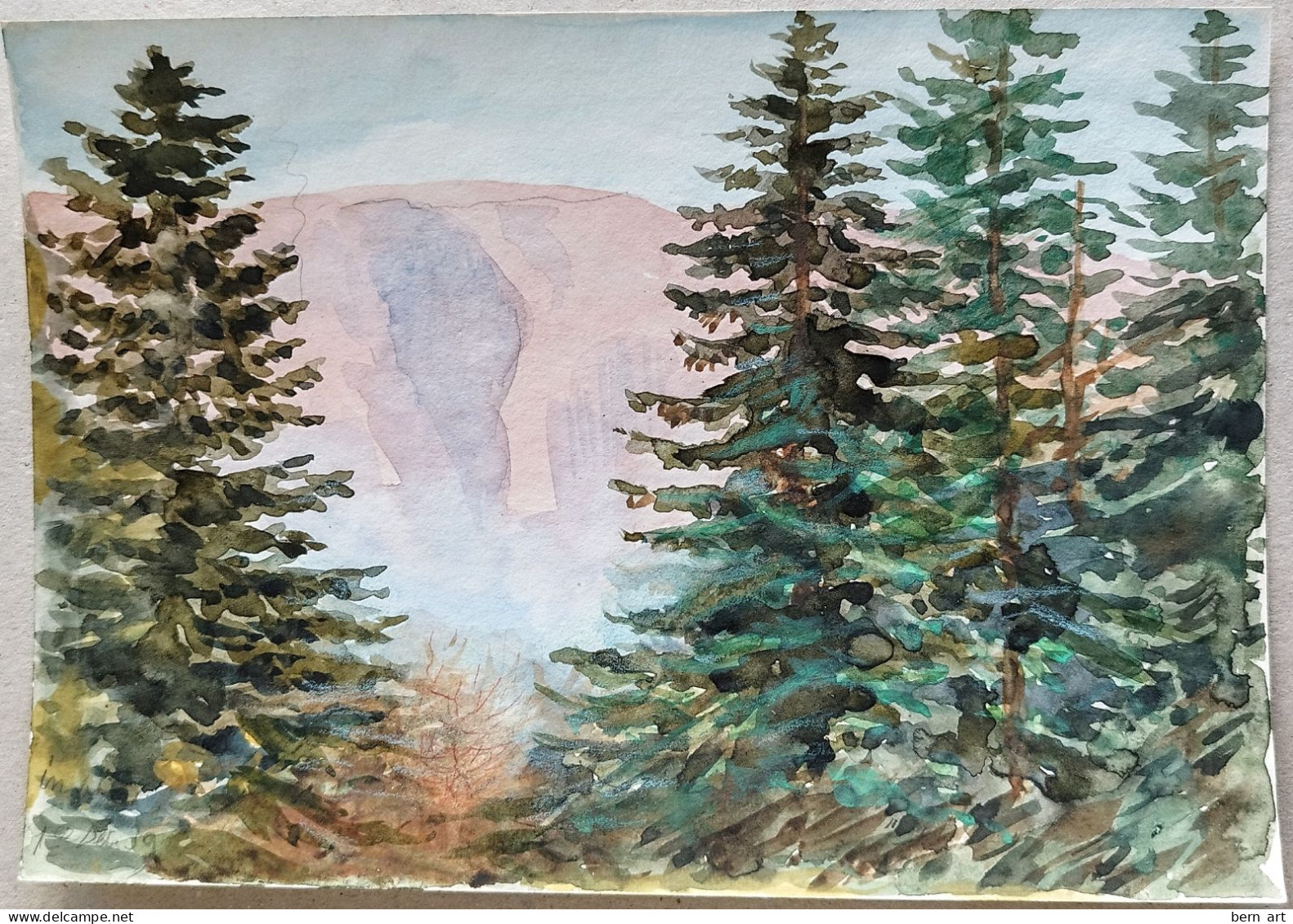 N°11- Aquarelle "Salève Derrière Les Sapins Coté Genève" Signé M. Flournoy XXè - Wasserfarben