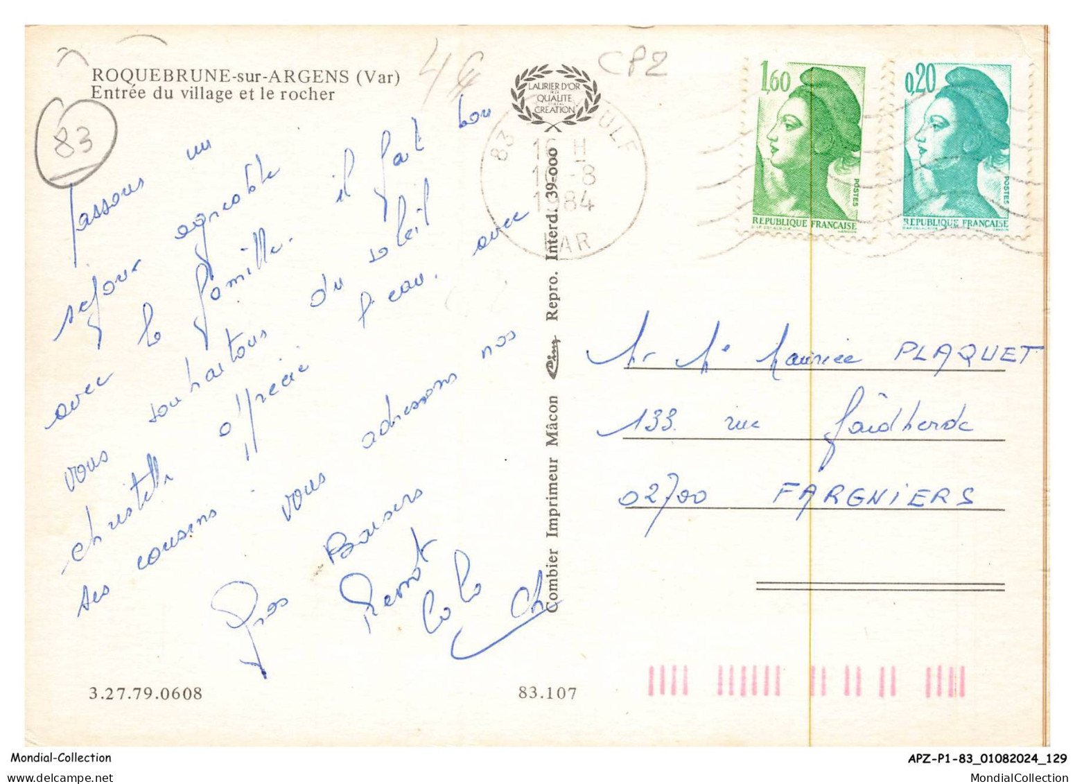 APZP1-0065-83 - ROQUEBRUNE-sur-ARGENS - Var - Entrée Du Village Et Le Rocher - Carte Photo 2 - Roquebrune-sur-Argens