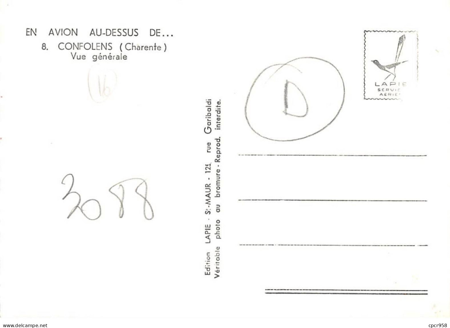 16 . N°sac10325 . CONFOLENS . Vue Générale N°8 . En Avion Au Dessus De . Cpsm 10X15 Cm . Lapie - Confolens