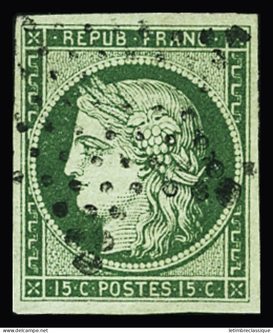 Obl N°2b 15c Vert Foncé, Obl. étoile, TB. Signé Calves, Baudot - 1849-1850 Cérès