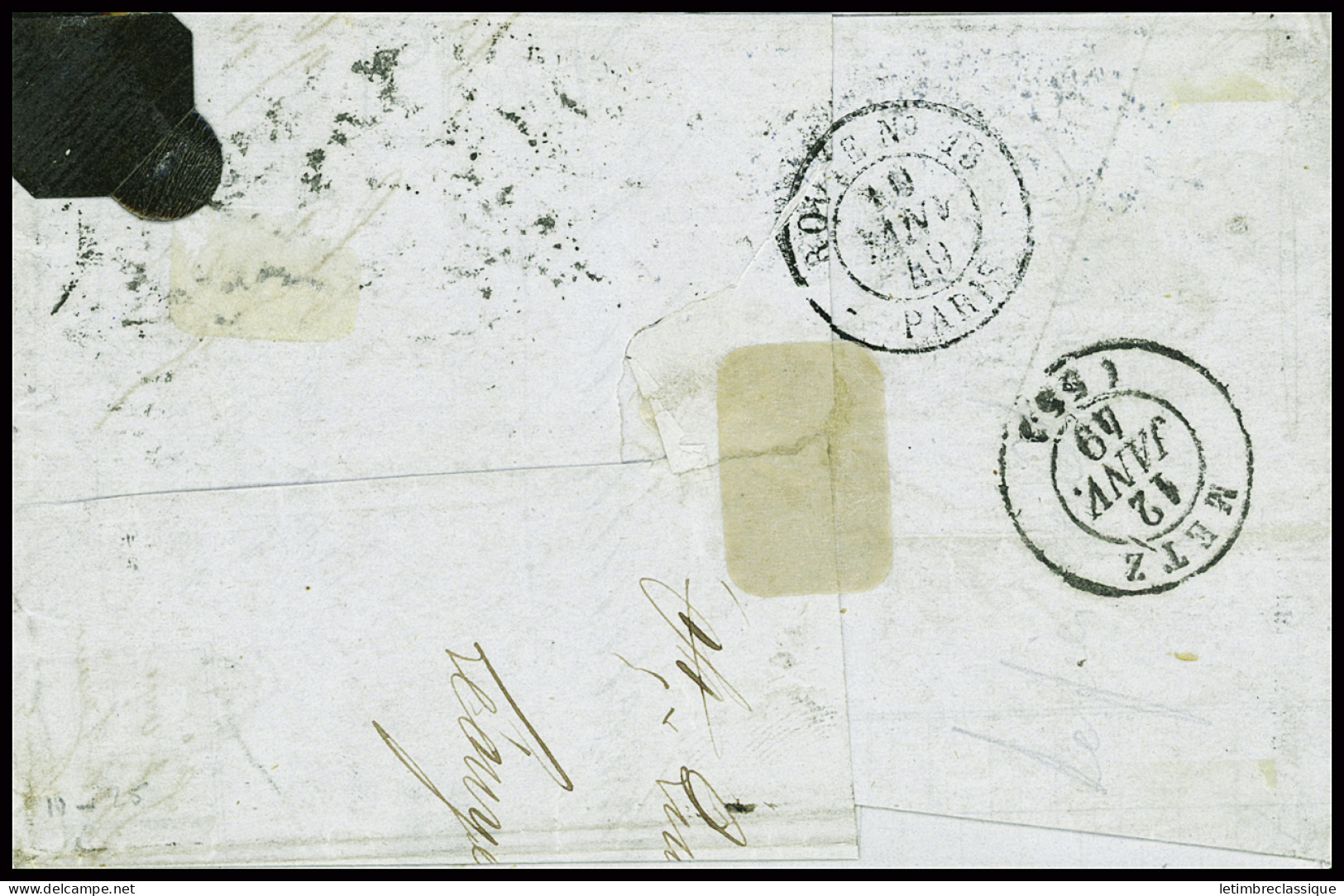 Lettre N°3 En Paire Obl CAD T15 "St Quentin (2)" (9 Janv 1849) Sur Lettre Pour Metz. Est Joint Un N°3 Obl T15 "Bordeaux - 1849-1850 Ceres