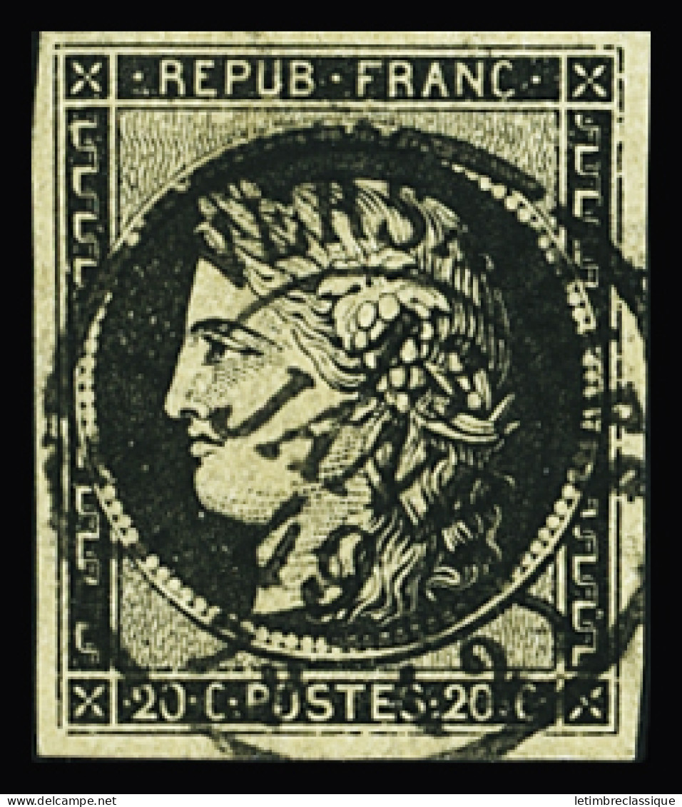 Obl Càd T15 Bien Centré De Versailles (72) 13 Janv 49, Seine-et-Oise, Sur N°3 20c Noir Sur Jaune, SUP - 1849-1850 Ceres