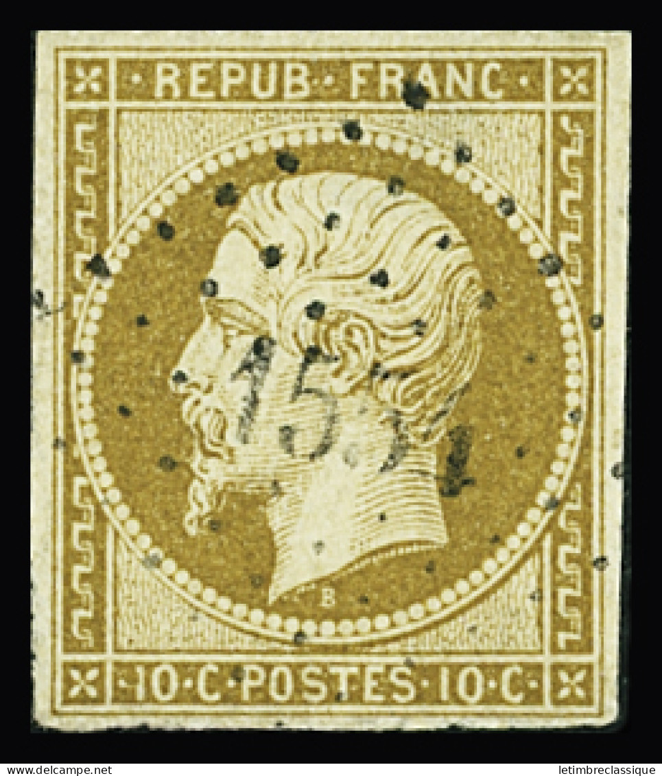 Obl N°9 10c  Bistre-jaune, Obl. PC 1554 De L'Isle-sur-Serein (Yonne), TB. Signé A.Brun - 1852 Luigi-Napoleone