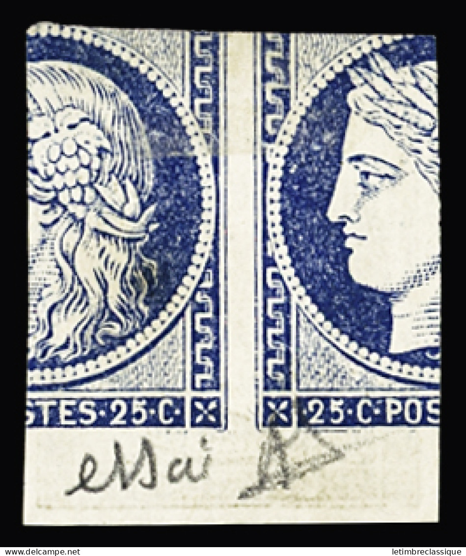 Essai N°10 25c ESSAI En Noir Sans "B" Dans Le Cou, Sur Papier Carton, Avec Au Recto Impression à Cheval De Deux N° 4 25c - 1852 Luigi-Napoleone