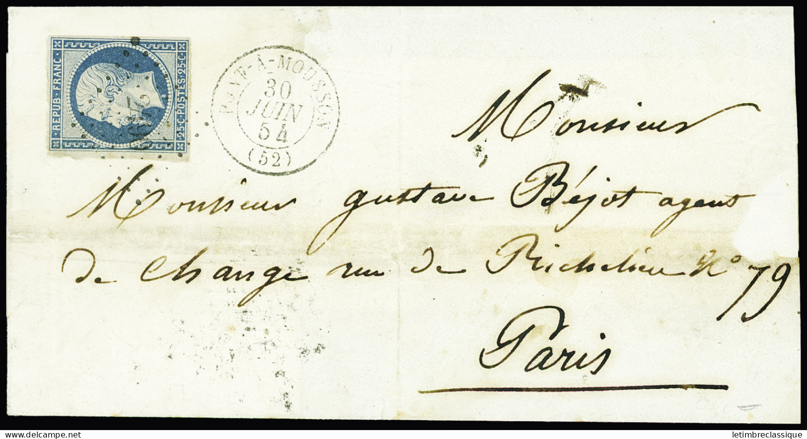 Lettre DERNIER JOUR DU TARIF - T15 Pont-a-Mousson (52) 30 Juin 54, Meuthe-et-Moselle, +PC Sur N°10 10c Présidence Sur LS - 1852 Luigi-Napoleone