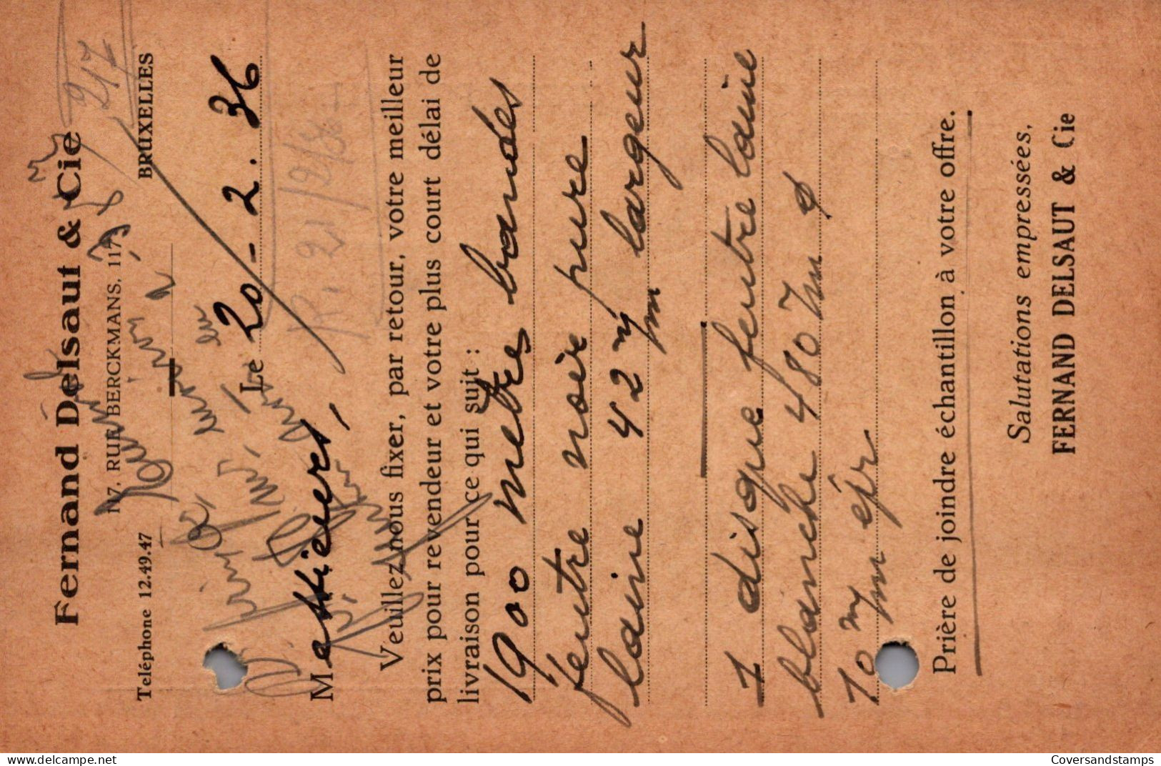 CP / PK - Stempel: Bruxelles (Midi) / Brussel (Zuid) - "Fernand Delsaut & Cie, Bruxelles" - 1932 Ceres And Mercurius