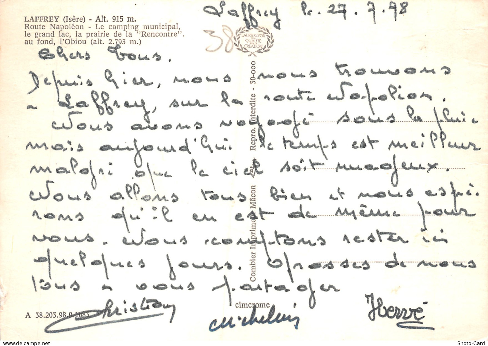 38 LAFFREY ROUTE NAPOLEON - Laffrey