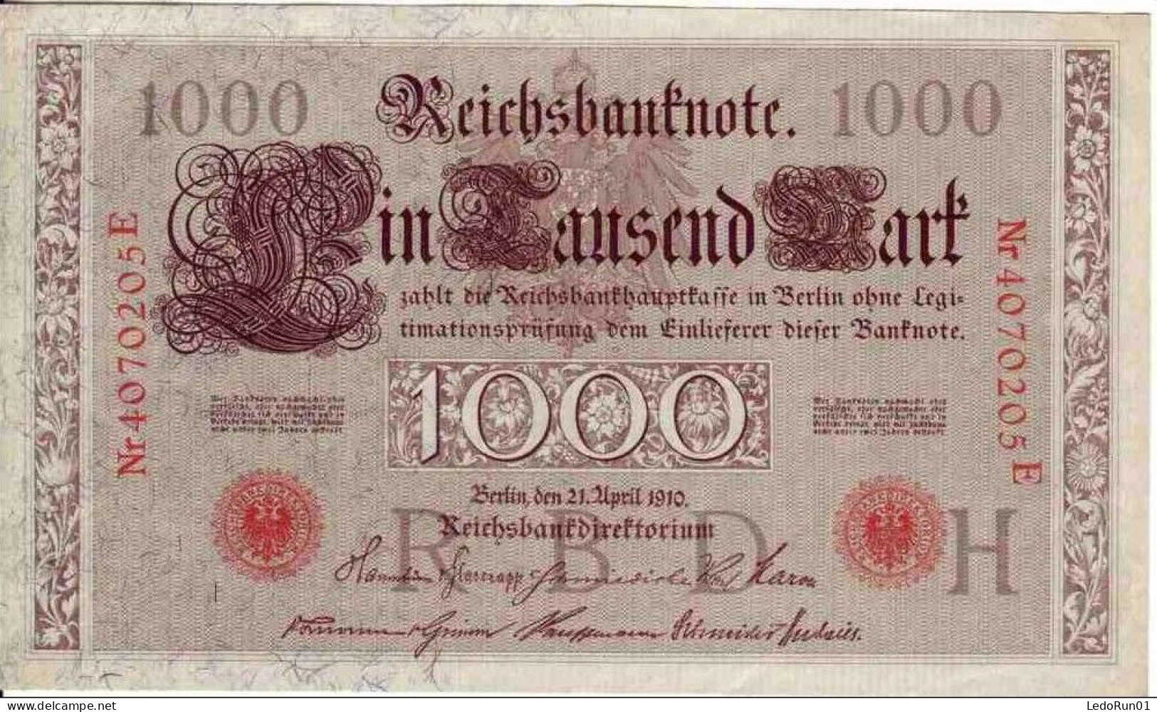(Billets). Allemagne Deutchland 1000 M 21.04.1910 vert pick 45b & rouge Pick 44b & 1 rentenmark 1.11.23 pick 161 & (2)