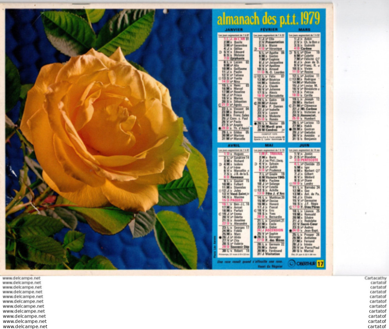 Almanach Des P.T.T.  PAS DE CALAIS 1979 .  ROSE + FLEURS - Big : 1971-80
