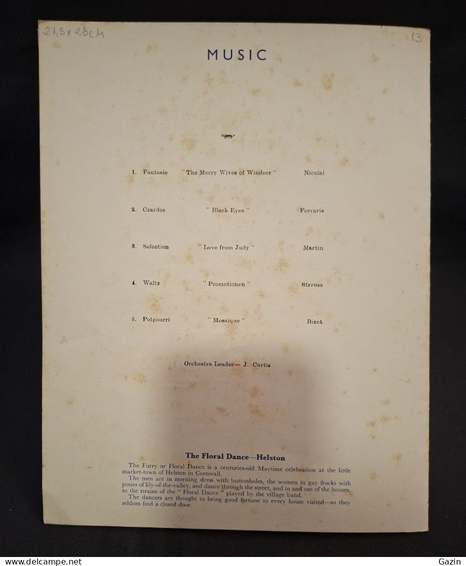 C4/3 - Menu  * The Flower Dance *Royal Mail Lines * R.M.S. Andes * 1953 * - Menus