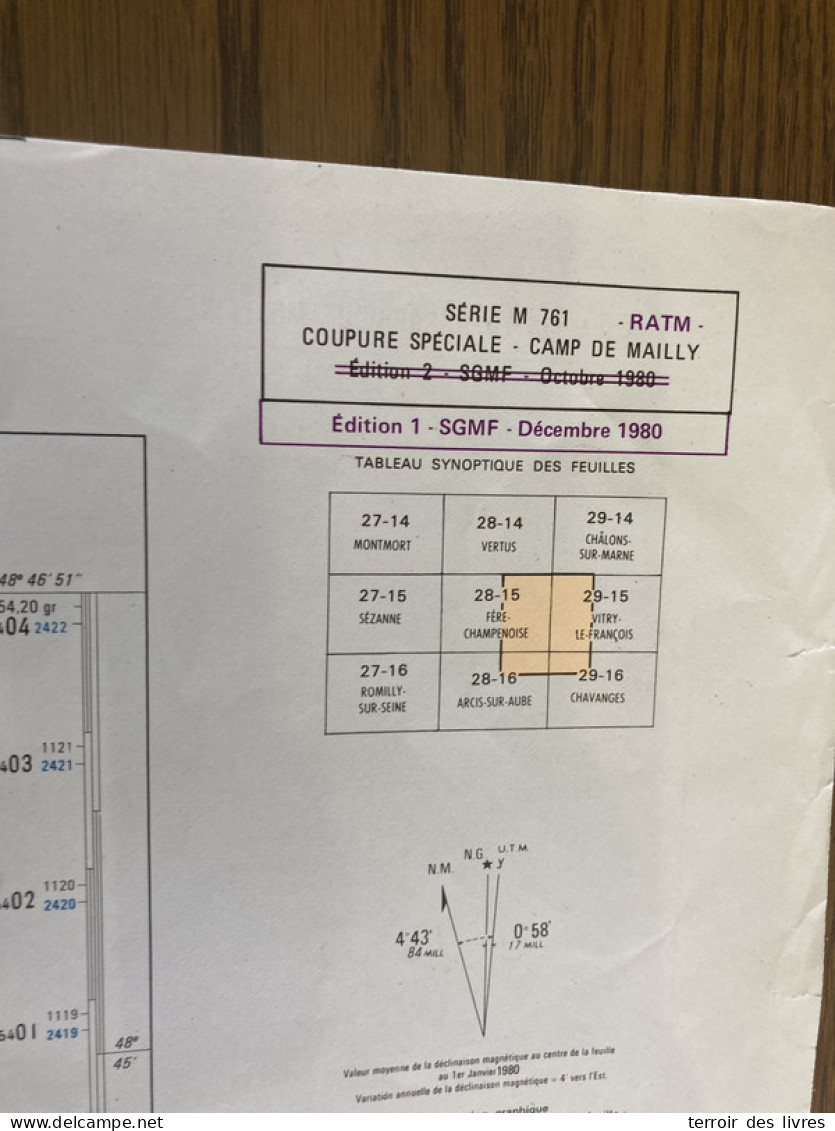 Carte CAMP DE MAILLY COUPURE SPÉCIALE 1980 SOMPUIS HUMBAUVILLE LE-MEIX-TIERCELIN COOLE ST-OUEN-DOMPROT SOUDE POIVRES FAU - Geographical Maps