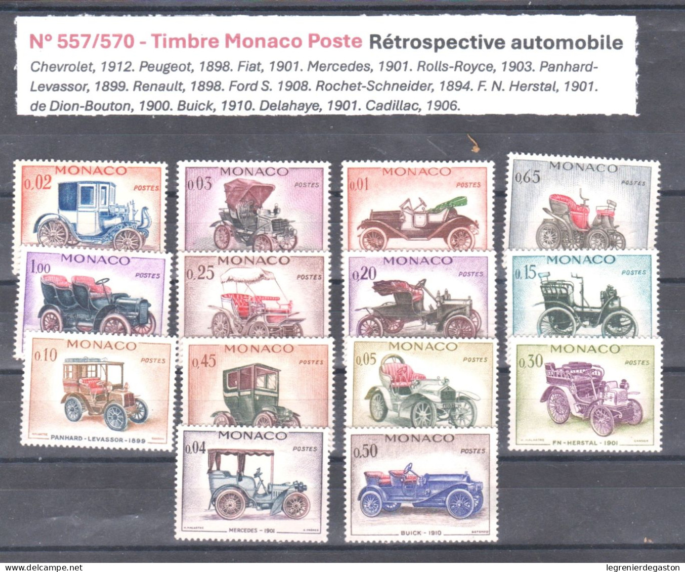 N° 557/570 - Suite Complète Timbres Monaco Poste Rétrospective Automobile  Luxe MNH++ - Ongebruikt