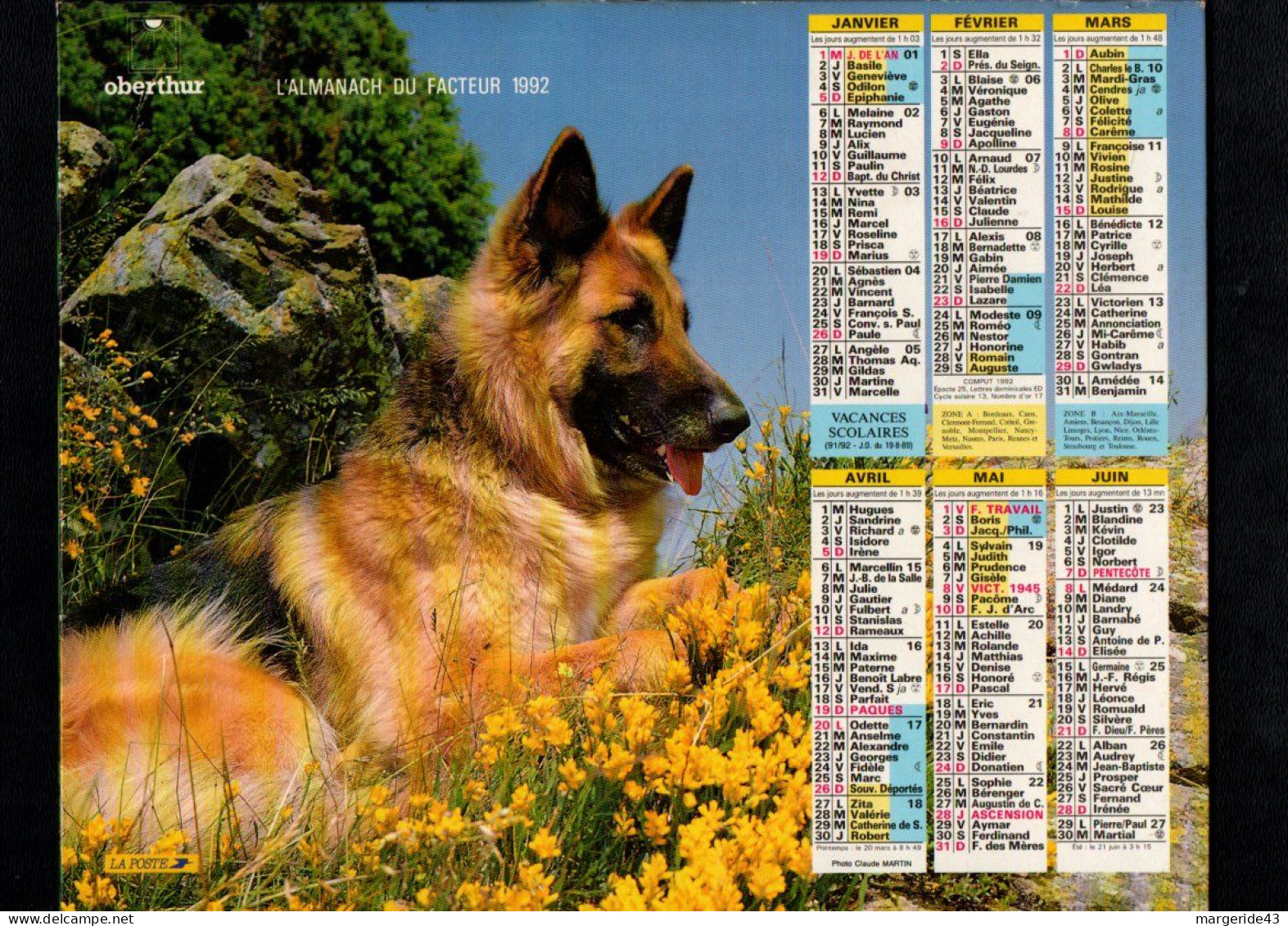 1992 ALMANACH DU FACTEUR 1992 - PRIX FIXE - Tamaño Grande : 1991-00