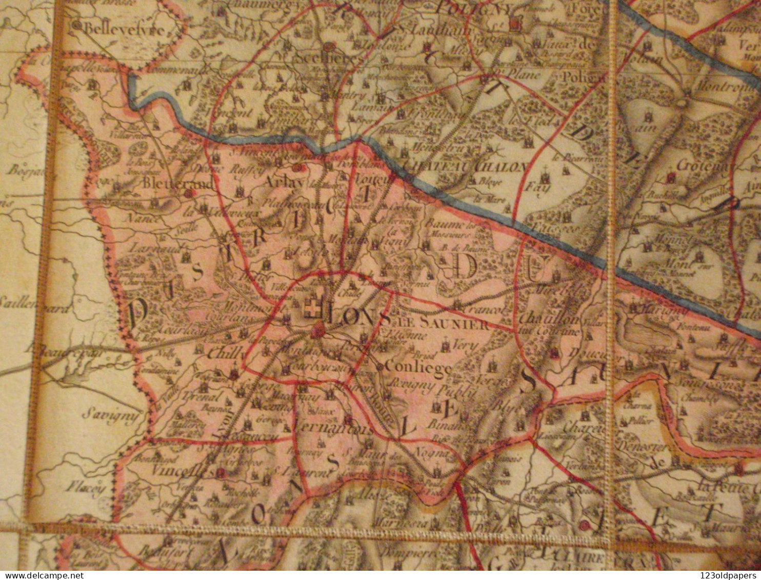Carte Entoilée Du XVIII Eme  JURA  61/52 CM 1790 A PARIS CHEZ DUMEZ RUE DE LA HARPE - Geographical Maps
