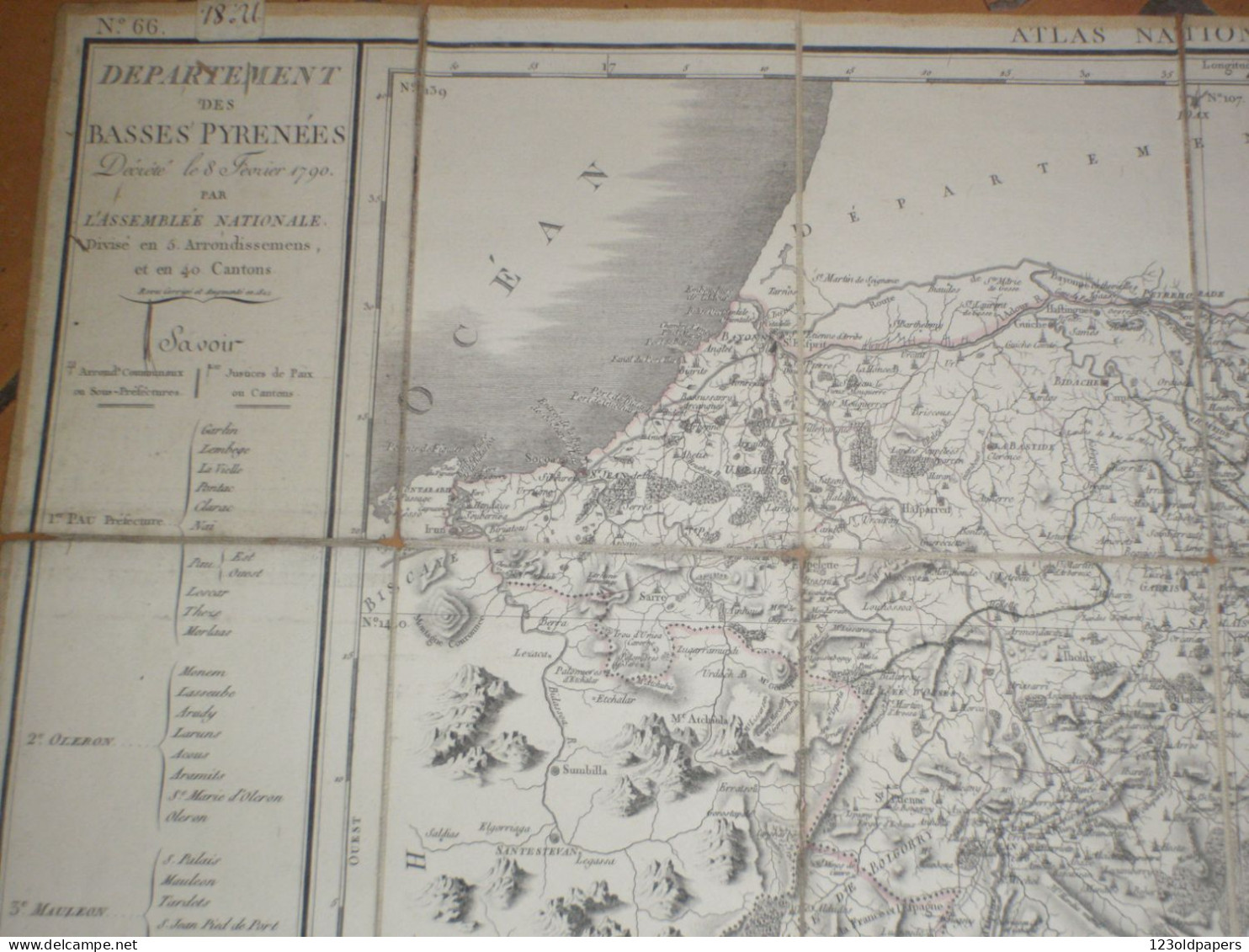 Carte Entoilée Du XVIII Eme CHEZ PICQUET GEOGRAPHE ORDINAIRE DU ROI BASSES PYRENEES 1790 - Geographical Maps