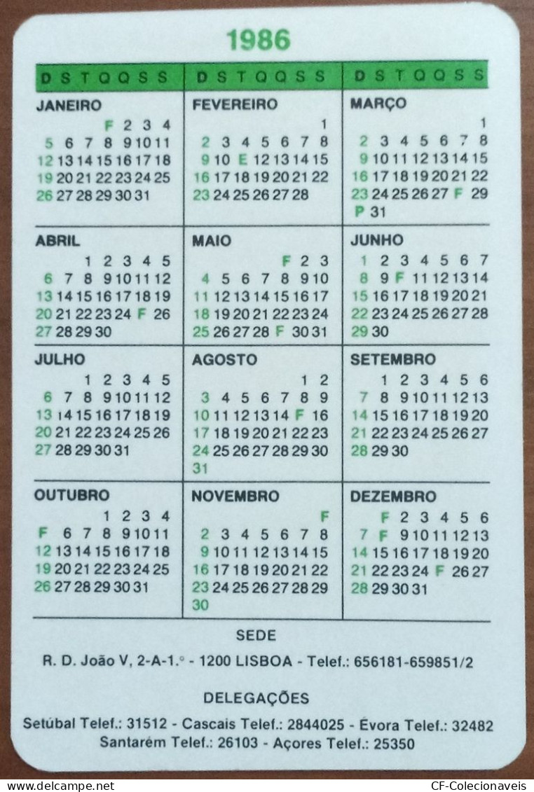 PORTUGAL - Advertising Pocket Calendar - 1986; - "LIMPOTÉCNICA" - 9.5 X 6.4 Cm - Small : 1981-90