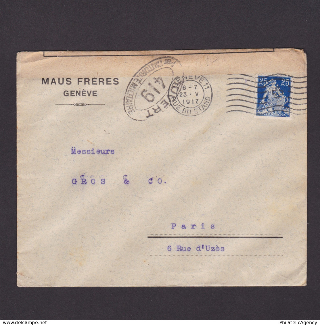 SWITZERLAND 1917, Cover To Paris France, Censored, WWI - Briefe U. Dokumente