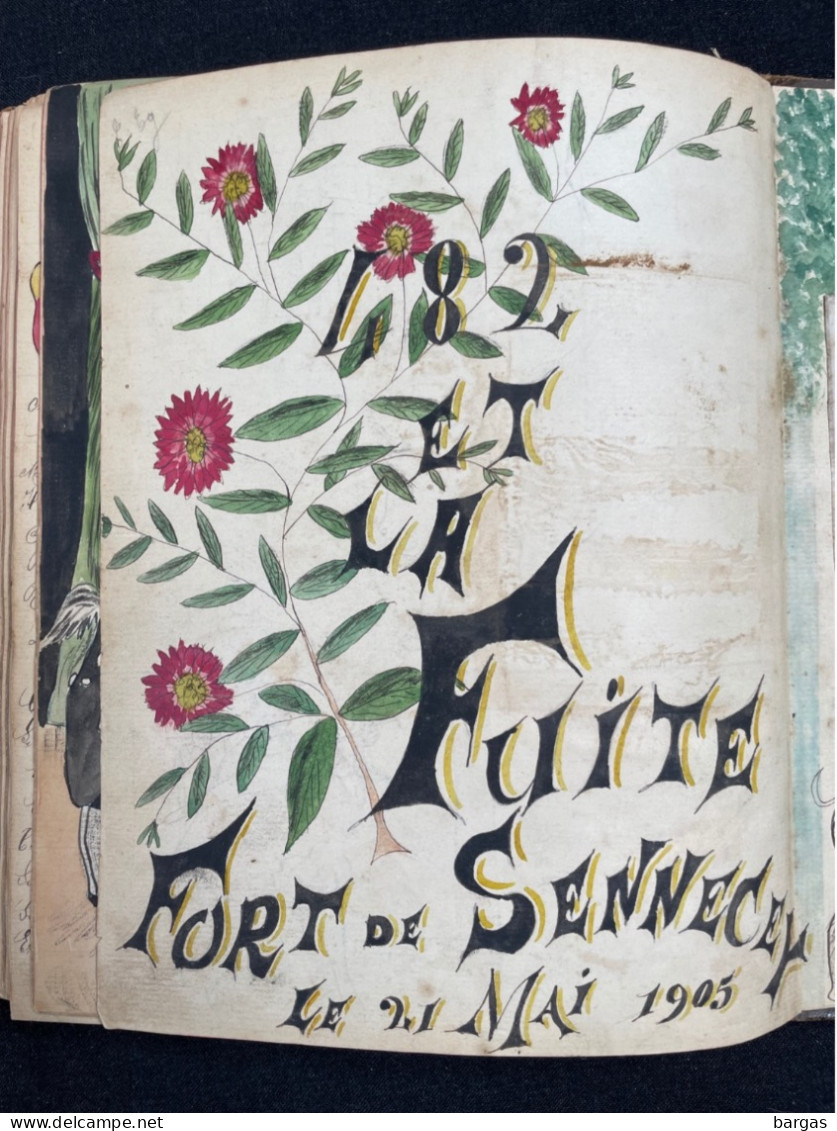 Militaria - Beau recueil de chansons avec dessins originaux 1904 fort de sennecey Pariat Claude