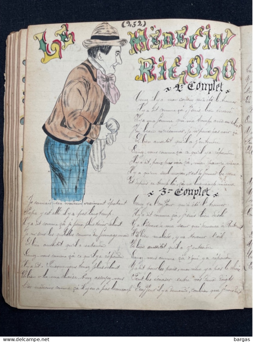 Militaria - Beau recueil de chansons avec dessins originaux 1904 fort de sennecey Pariat Claude
