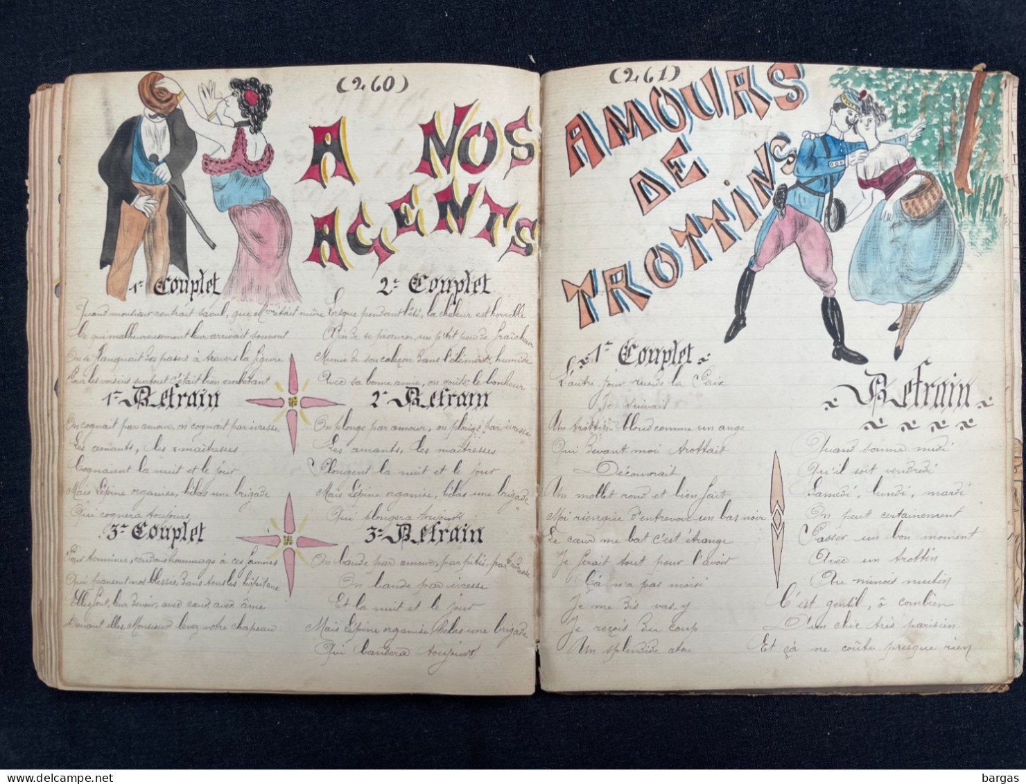 Militaria - Beau recueil de chansons avec dessins originaux 1904 fort de sennecey Pariat Claude