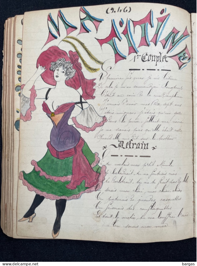 Militaria - Beau recueil de chansons avec dessins originaux 1904 fort de sennecey Pariat Claude