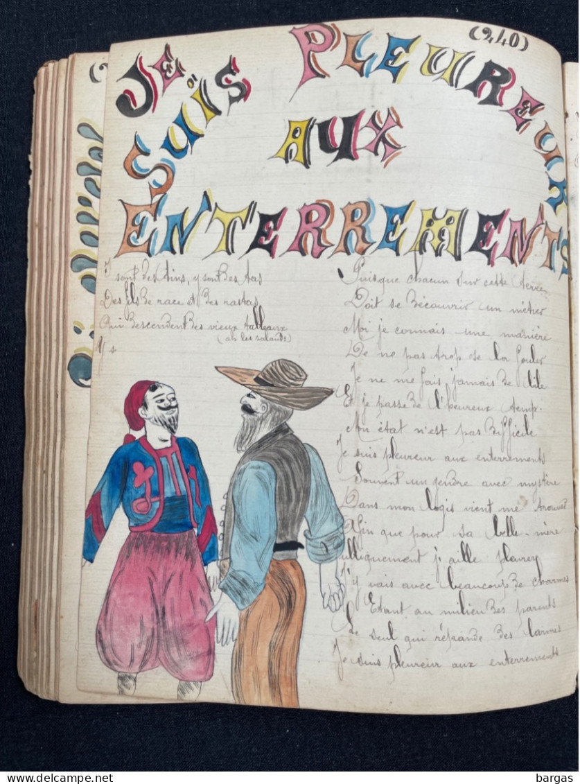 Militaria - Beau recueil de chansons avec dessins originaux 1904 fort de sennecey Pariat Claude