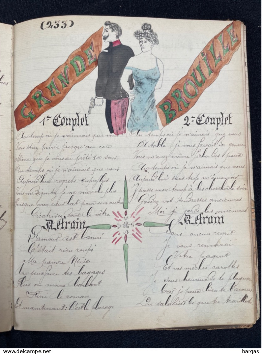 Militaria - Beau recueil de chansons avec dessins originaux 1904 fort de sennecey Pariat Claude