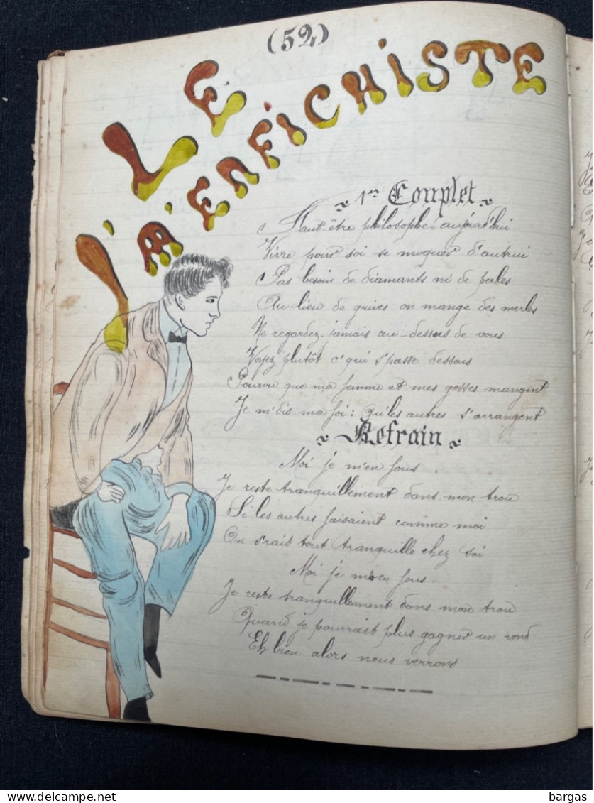 Militaria - Beau recueil de chansons avec dessins originaux 1904 fort de sennecey Pariat Claude