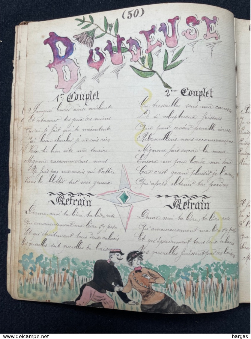 Militaria - Beau recueil de chansons avec dessins originaux 1904 fort de sennecey Pariat Claude