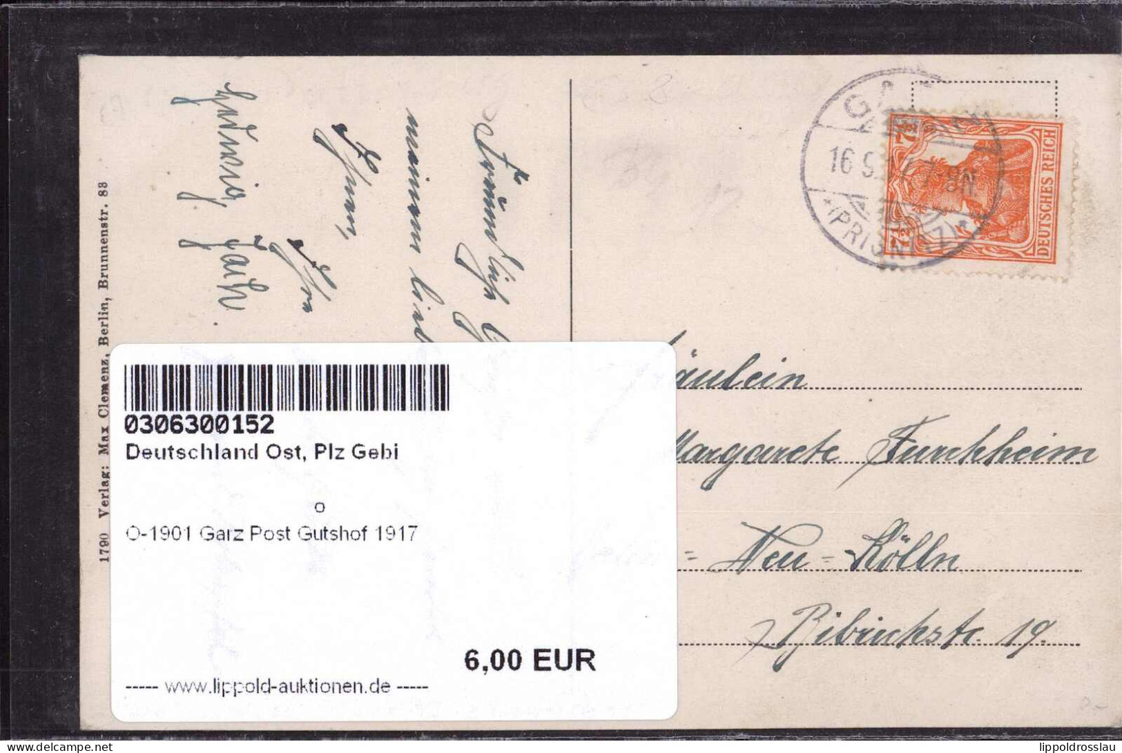 Gest. O-1901 Garz Post Gutshof 1917 - Neustadt (Dosse)