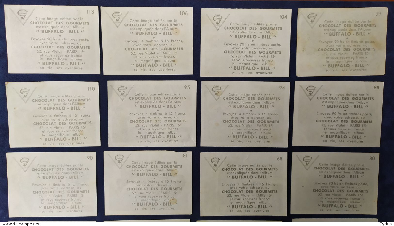 lot de 40 chromos " BUFFALO-BILL" - CHOCOLAT des GOURMETS